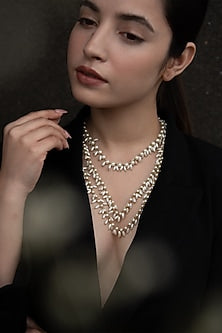 Gold Plated Rice Pearl Layered Necklace