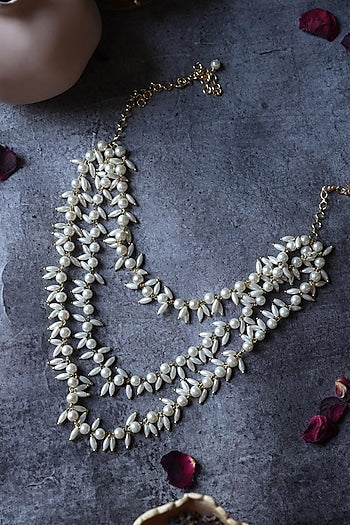 Gold Plated Rice Pearl Layered Necklace