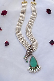 Gold Plated Faux Diamond & Fluorite Stone Long Necklace