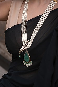 Gold Plated Faux Diamond & Fluorite Stone Long Necklace