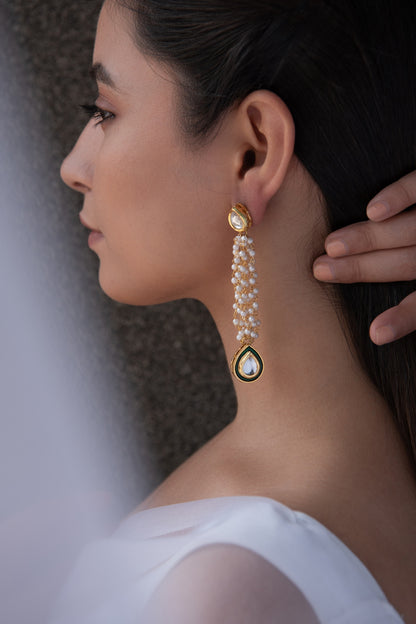Gold Plated Kundan Polki & Pearl Dangler Earrings
