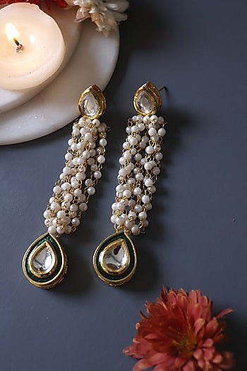 Gold Plated Kundan Polki & Pearl Dangler Earrings