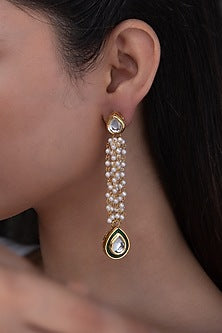 Gold Plated Kundan Polki & Pearl Dangler Earrings