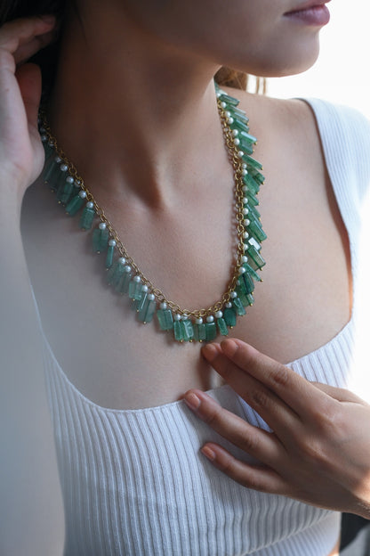 Gold Plated Agate & Freshwater Pearl Necklace