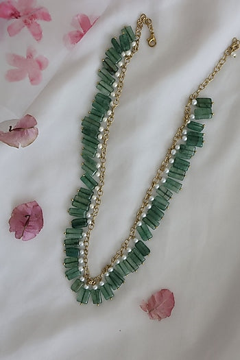 Gold Plated Agate & Freshwater Pearl Necklace