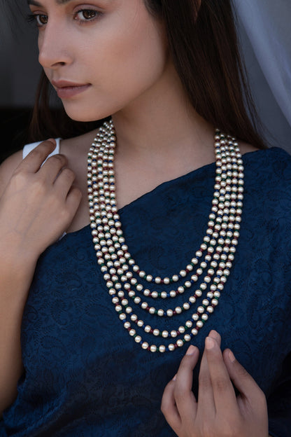 Gold Plated Multi-Colored Onyx & Pearl Necklace