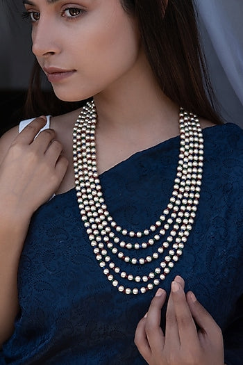 Gold Plated Multi-Colored Onyx & Pearl Necklace