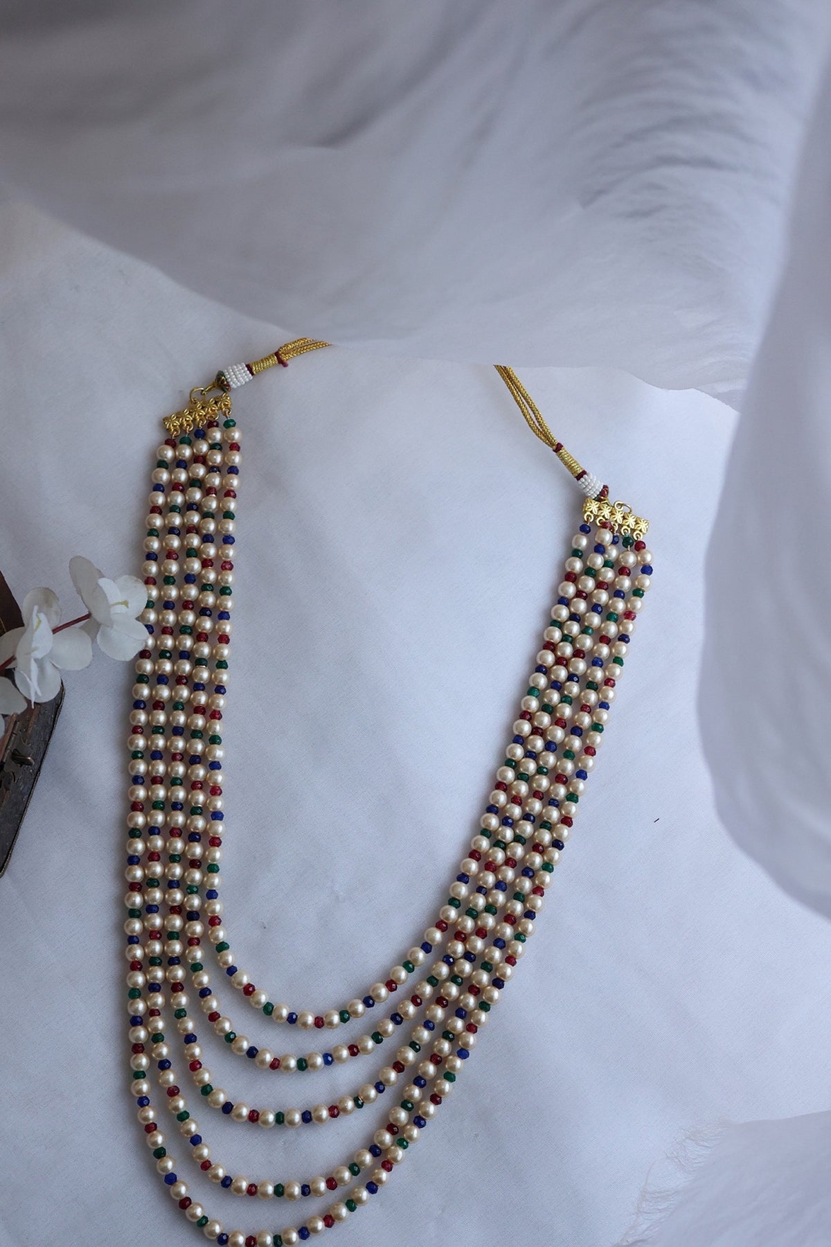 Gold Plated Multi-Colored Onyx & Pearl Necklace