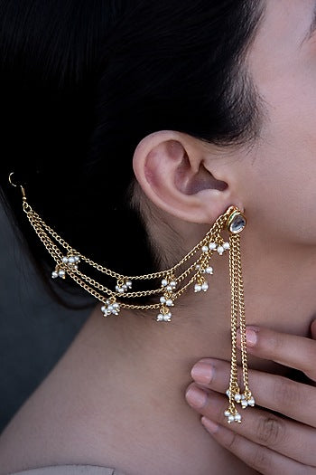 Gold Plated Pearl Dangler Earrings