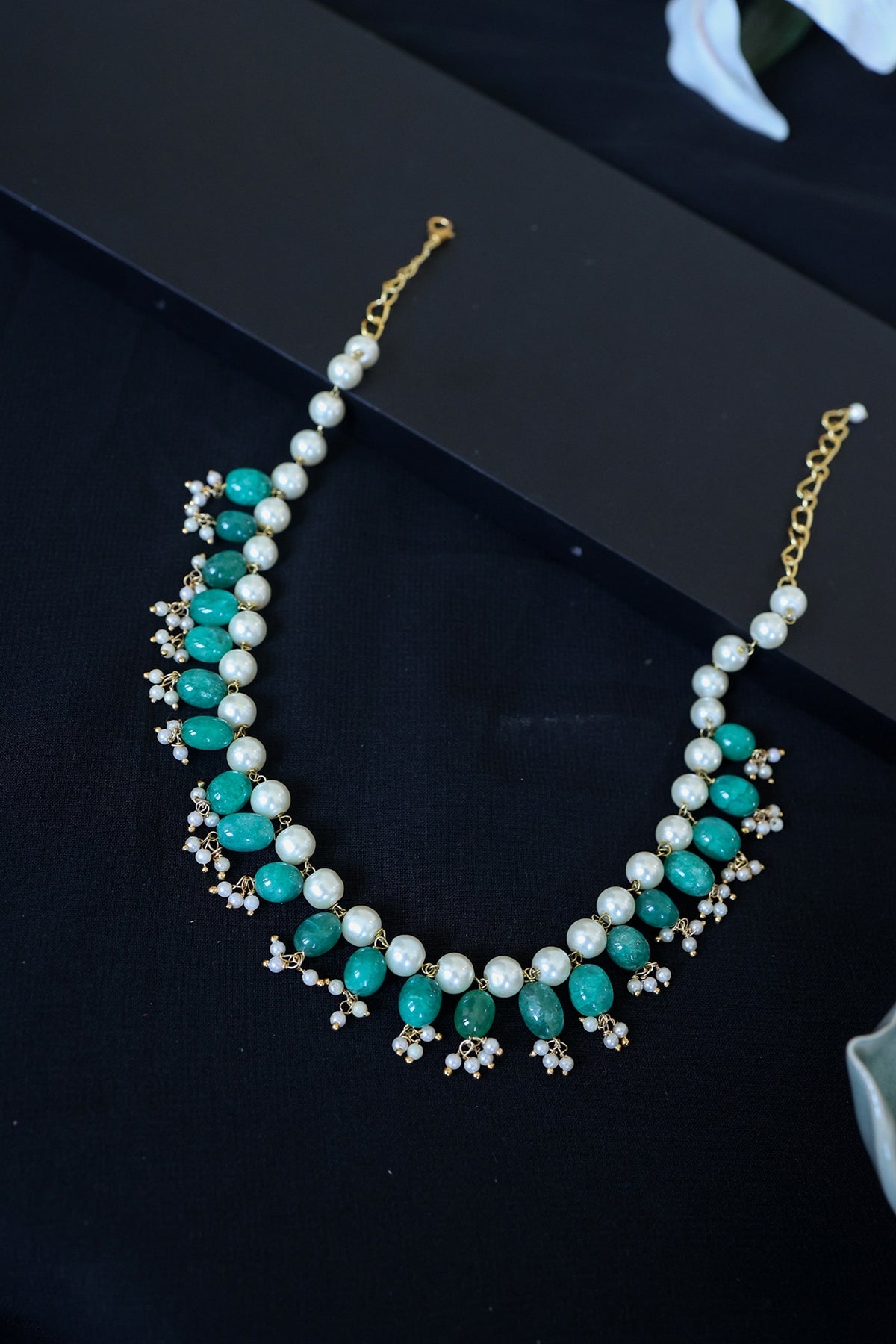 Gold Plated Natural Stone & Pearl Necklace