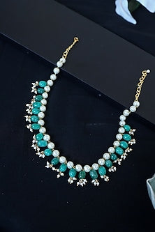 Gold Plated Natural Stone & Pearl Necklace