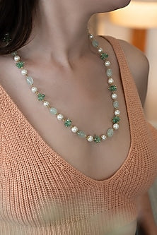 Gold Plated Fluorite & Shell Pearl Necklace