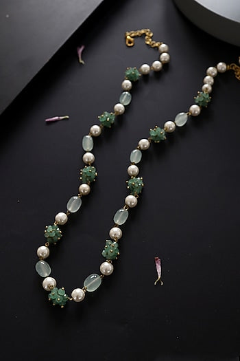 Gold Plated Fluorite & Shell Pearl Necklace