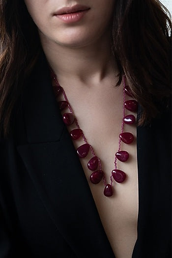 Gold Plated Onyx & Red Stone Necklace