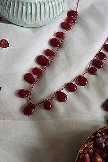 Gold Plated Onyx & Red Stone Necklace