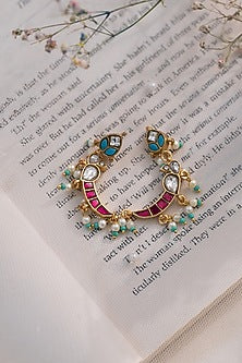 Gold Plated Kundan Polki & Red Stone Dangler Earrings
