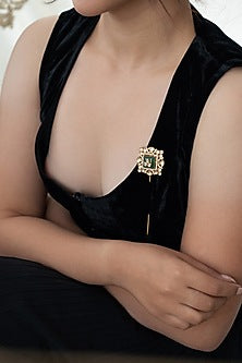 Gold Plated Pink Kundan Polki & Fluorite Stone Braid Pin