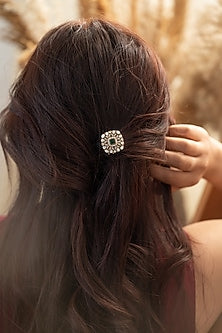 Gold Plated Kundan Polki & Green Stone Braid Pin