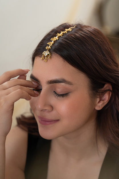 Gold Plated Kundan Polki Maangtikka