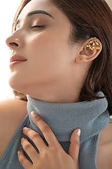Gold Plated Kundan Polki & Pearl Earcuff