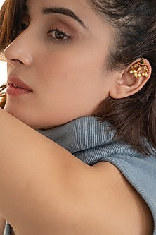 Gold Plated Kundan Polki & Pearl Earcuff