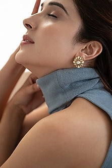 Gold Plated Kundan Polki & Cubic Zirconia Stud Earrings