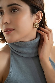 Gold Plated Kundan Polki & Cubic Zirconia Stud Earrings