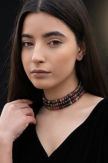 Gold Plated Multi-Colored Natural Stone Choker Necklace