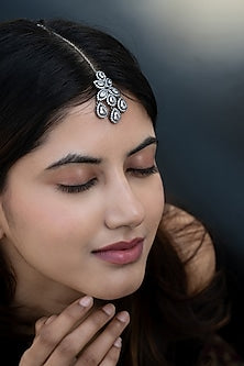 Silver Rhodium Finish Faux Diamond Maangtikka