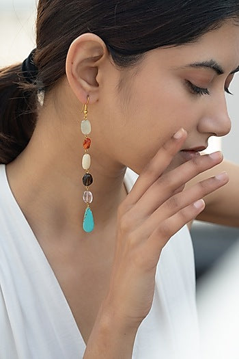 Gold Plated Multi-Colored Natural Stone Dangler Earrings
