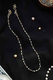 Gold Plated Stone & Pearl Long Necklace
