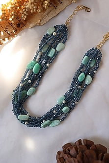 Gold Plated Blue Onyx & Agate Stone Choker Necklace