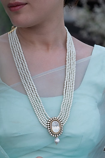 Gold Plated Kundan Polki & Pearl Necklace