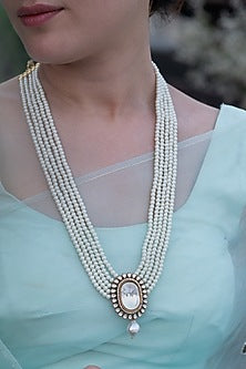 Gold Plated Kundan Polki & Pearl Necklace
