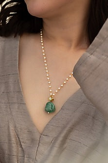 Gold Plated Kundan Polki & Shell Pearl Long Necklace
