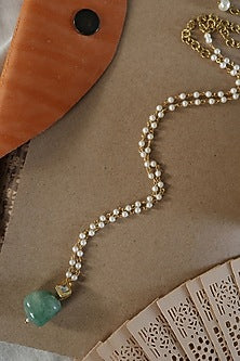 Gold Plated Kundan Polki & Shell Pearl Long Necklace