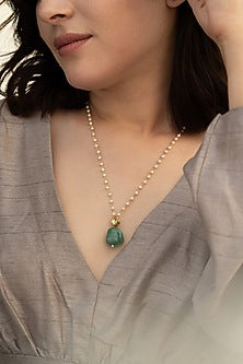 Gold Plated Kundan Polki & Shell Pearl Long Necklace