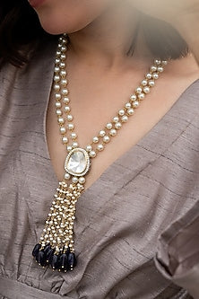 Gold Plated Amethyst Stone & Pearl Long Necklace