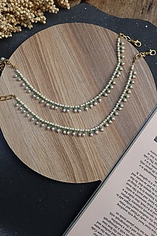 Gold Plated Green Onyx & Seed Pearl Anklets (Set of 2)