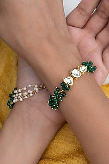 Gold Plated Kundan Polki & Green Onyx Bracelet