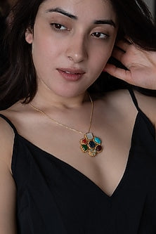 Gold Plated Multi-Colored Stone Pendant Necklace