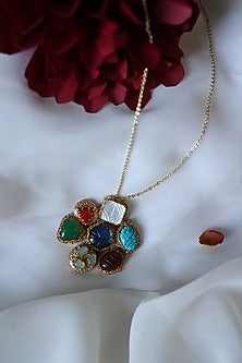 Gold Plated Multi-Colored Stone Pendant Necklace