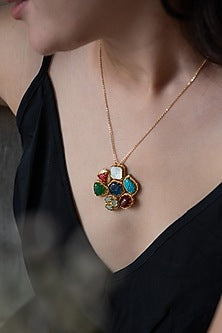 Gold Plated Multi-Colored Stone Pendant Necklace