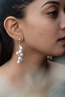Gold Plated Kundan Polki & Pearl Dangler Earrings