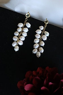 Gold Plated Kundan Polki & Pearl Dangler Earrings