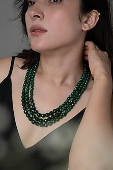 Black Rhodium Finish Garnet Layered Necklace