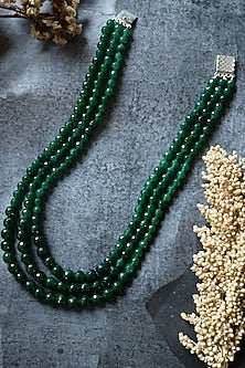Black Rhodium Finish Garnet Layered Necklace