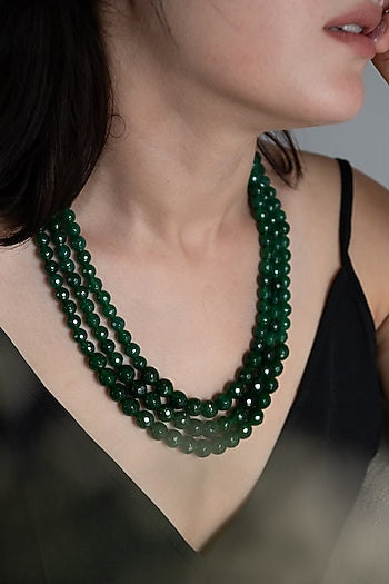 Black Rhodium Finish Garnet Layered Necklace