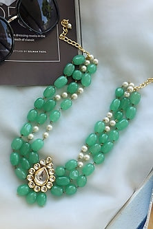 Gold Plated Natural Stone & Kundan Polki Necklace