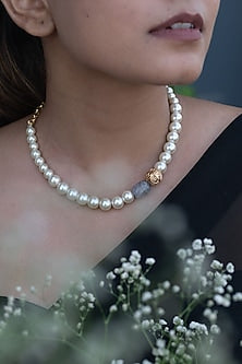 Gold Plated Natural Stone & Freshwater Pearl Necklace